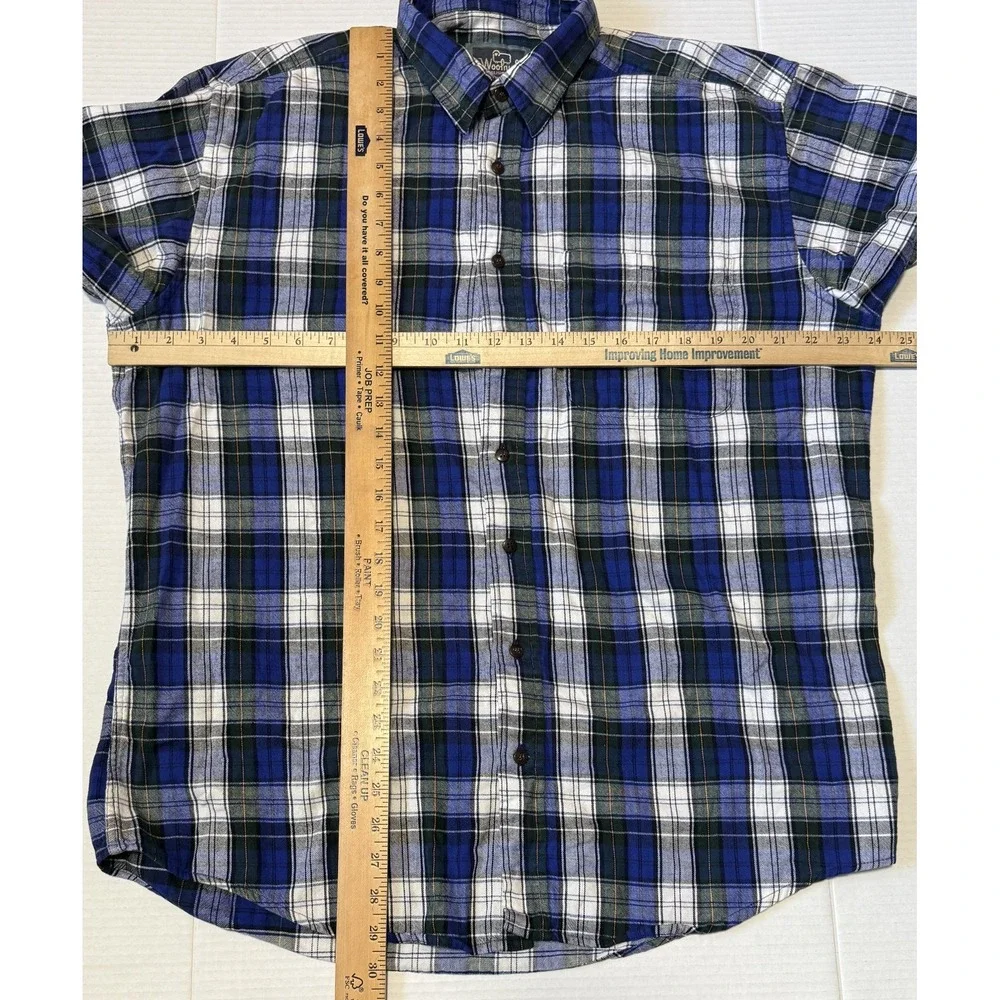 WOOLRICH - Men's Blue Plaid‎ Button Long Sleeve Flannel Shirt -Size Large